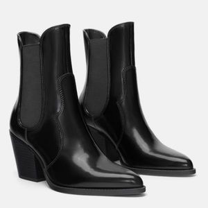 Zara Black Patent Western Boots